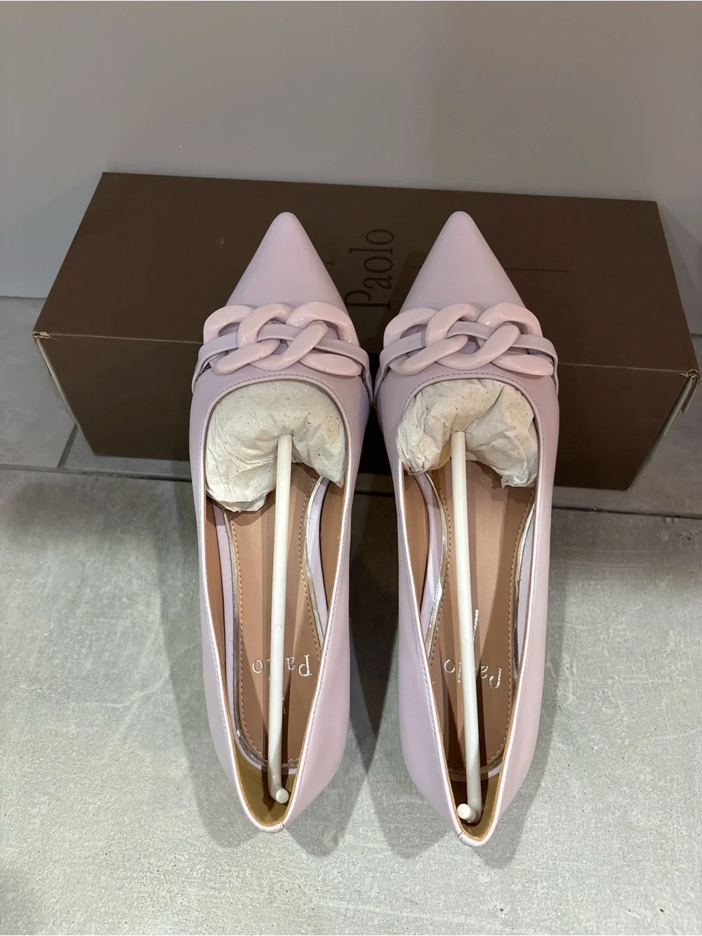 NIB Linea Paolo Nora Lavender Leather Pointed Toe Chain Flats Size 8.5